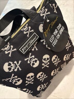 Betsey Johnson Black and Cream Skull Toiletry  lunchbox Crossbody Bag